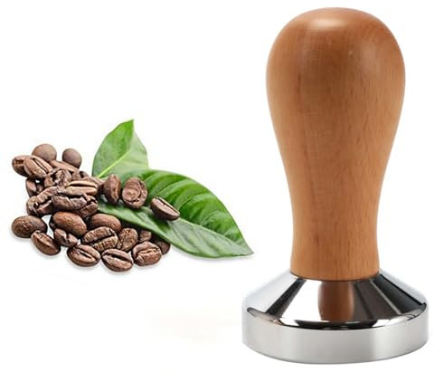 IIF 51mm Coffee Tamper Espresso Press Flat Base Coffee Tamper, Wood Handle Barista Tamper for Coffee Grounds Barista Espresso Machines Accessory (51mm)