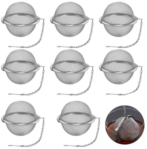 DALAETUS 8 Pièces Acier Inoxydable Filtre à Thé Set, Boule à Thé trou Fin avec Chaîne, Ovale Infuseur à Thé, Passoire à Thé pour Thé en Feuilles, Épices, Assaisonnements, Café