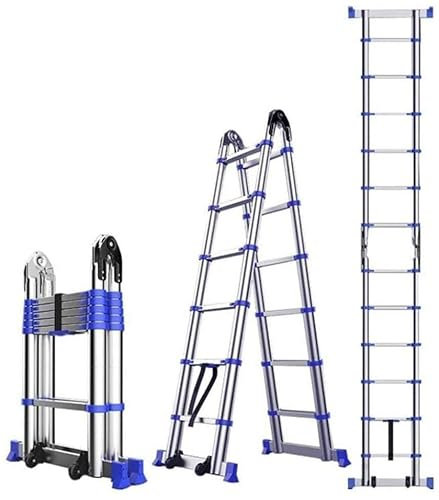 Blaue Mehrzweck-Teleskopleiter, ausziehbare Leiter, Dachzelt für den Außenbereich und Notfallgebrauch, Teleskop-Ausziehleitern, Traglast 200 kg (Größe: 2,85 m + 2,85 m)