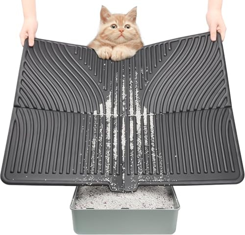 UPSKY Cat Litter Mat, Large Kitty Litter Trapping Mat Soft on Kitty Paws, Litter Box Mat Keep Floor Clean, 31 x 24 Waterproof and Washable Trapping Mats Catcher Pad for Scatter Control