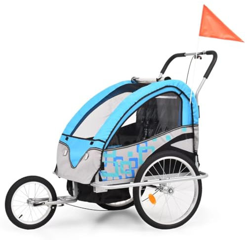 ARKEM 2-in-1 Kinder Fahrradanhänger & Kinderwagen Blau und Grau Fahrrad-LastenanhäNger