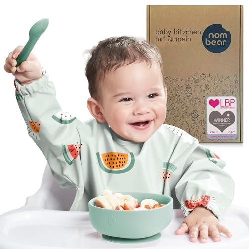 Nombear Baby Lätzchen mit Ärmeln für BLW (6 bis 24 Monate), 1 Packung - Wasserdichtes Ärmellätzchen Alternative zu Silikonlätzchen, Ganzkörper Lätzchen Baby, Babylatz Beikost Zubehör