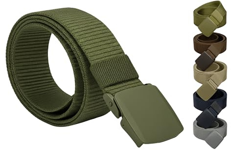 PIQSTORE Cinturón Táctico Hombre en Color Verde – Cinturón Militar de Nylon Ajustable, Ligero y Resistente – Hebilla Sin Metal Ideal para Aeropuertos, Trabajo, Viaje o Uso Diario (3,8 x 135 cm)