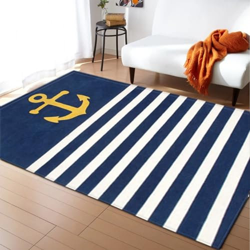 3D Gedruckter Teppich Gestreifter Anker-Cartoon Wohnzimmer Schlafzimmer Anti Rutsch Carpet Kinder Mädchen Jungen Zimmer Spielen Krabbeln Fußmatten 200 X 300 cm -3Y5D1Q9C2X8W4R2A9Z2