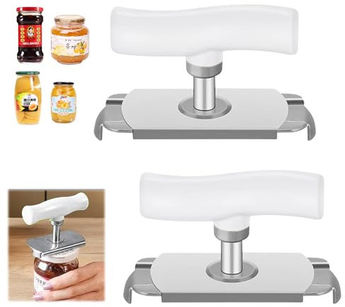 2 Pezzi Apribottiglie Regolabile,Acciaio Inossidabile Apri Barattoli,Strumento Apri Barattolo Versatile,Apribottiglie Per Anziani,Apriscatole a Mano,Per Anziani,Artrite,Ecc. Bianco