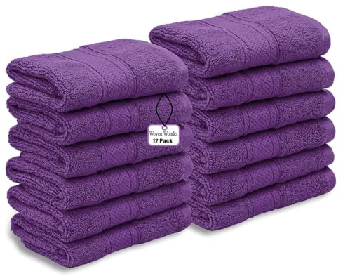WovenWonder 12 x ansiktshanddukar i bomull 100 % egyptisk bomull – 500 GSM supermjuka flaneller tvättdukar (30 x 30 cm) fingertopp gymhanddukar ansiktstyg (lila)
