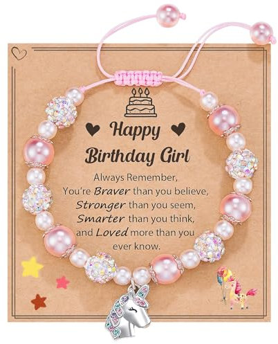 GmwyCzV Armband Mädchen, Einhorn Armbänder, Bunte Schmuck Armbänder, Rosa Perlen und Strasskugeln Armband, Armband kinder mädchen Geschenke Geeignete Schmuckgeschenke für Damen Und Mädche