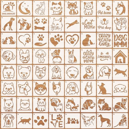 JSRQT 64 Pezzi Stencil Riutilizzabili Cane Gatto Decorativi Stancil per Parete Tela Mobili Disegni di Pittura Amore Cuore Pareti Modelli