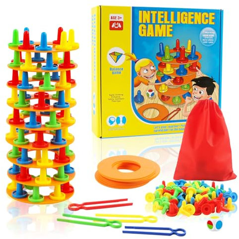 Gxhong Jeu SociéTé Montessori, Jeu Tour équilibre Enfants, Briques Motricité Fine, Jeu Tour Coloré, Jeu Empilement Tour Jouets Table Interactifs Parents Et Enfants Pour Fêtes Adultes