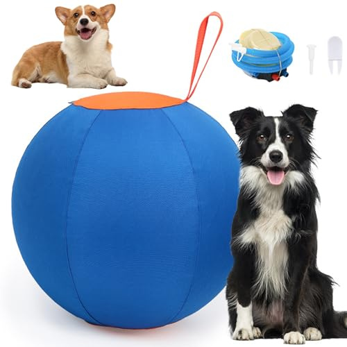 Yaoliucp Herding Ball för hundar 45 cm PVC hundboll med dragkedja och handtagsrem och polyesterskydd, repbeständig, interaktiv hundboll för träning, vallboll för hundar