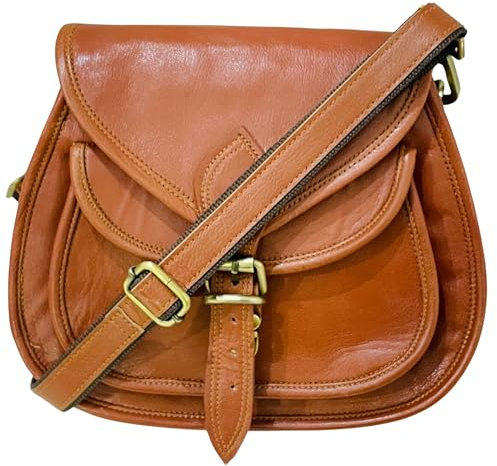 URBAN LEATHER Vintage Braun Leder Schultertasche für Damen, Handgefertigte Umhängetasche aus Echtem Leder, Handtasche Satteltasche Geldbörse, 25,4 cm