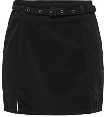 ONLY Onlnessa Jupe en Velours côtelé avec Ceinture pour Femme, Noir, M