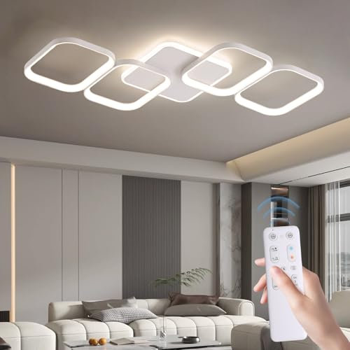 ANTENLICHT Plafon LED Techo Moderno 50W 5600LM, Lámpara de Techo Salon LED Regulable con Mando a Distancia 3000K-6500K, Luz de Techo para Salón Dormitorio, 78 * 48 * 5CM, Blanco