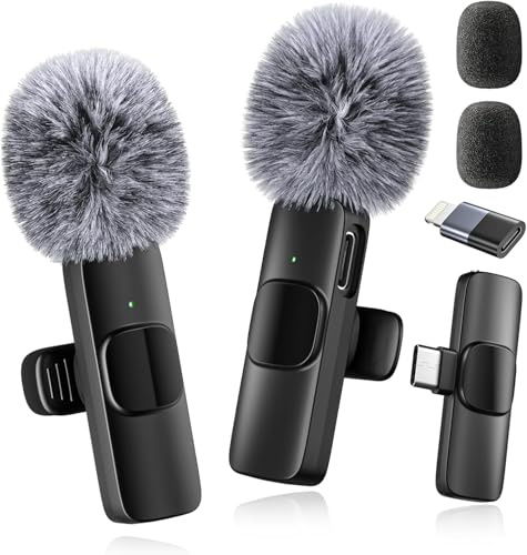2026 Wireless Lavalier Microphone for iPhone, iPad, Android Phone, 2-Pack Mini Lapel Mic for Video Recording, Live Streaming, Vlogging, TikTok, YouTube, Noise Reduction, Plug and Play