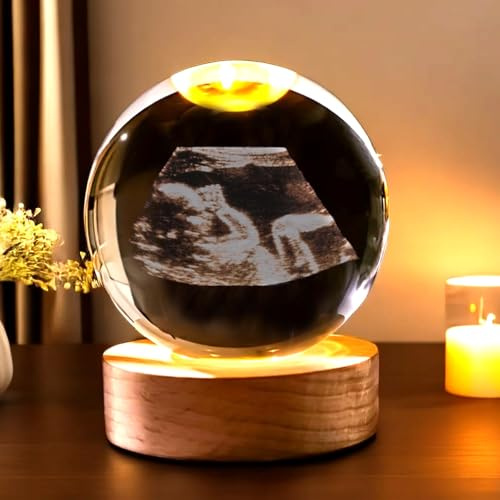SHENGBEIDZ Personalizada Con Ecografía B Y Base Con LED, Personalizada Con Foto De Ecografía For Anunciar El Embarazo(8cmseven Color Light)