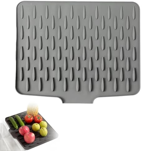 Silicone Draining Mat, 40×32.5cm Heat Resistant Sink Drainer Mat, Non Slip Dish Drainer Mat, Folding Draining Board Mats for Counter, Multi Purpose Kitchen Liner