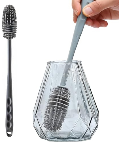ZORVYN Cepillo Limpiador de Botellas de Silicona de 26 cm, Cepillo Corto para Botellas de Cuello Estrecho, Botellas Deportivas y Recipientes de Vidrio (Gris)