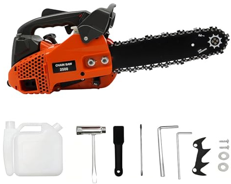Motosierra de gasolina 900 W/25 cc – Motosierra ligera y manejable con espada de 11,8 pulgadas para leña, jardinería y picar madera, incluye bloqueo de seguridad y mango ergonómico