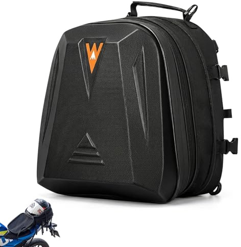 20L-28L Expandable Motorcycle Tail Bag, Waterproof Hard Shell Motorcycle Helmet Bag with Anti-Slip Base, Motorbike Saddle Bag with Straps & Backpack Conversion Fits Full Face Helmet