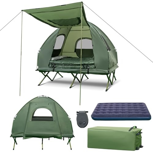 SOARS Tente de Camping 5 en 1, avec Lit de Camp Surélevé et Matelas Gonflable Épais, avec Oreiller, Sac de Couchage et Sac de Transport, Facile à Transporter, Imperméable, Professionnelle