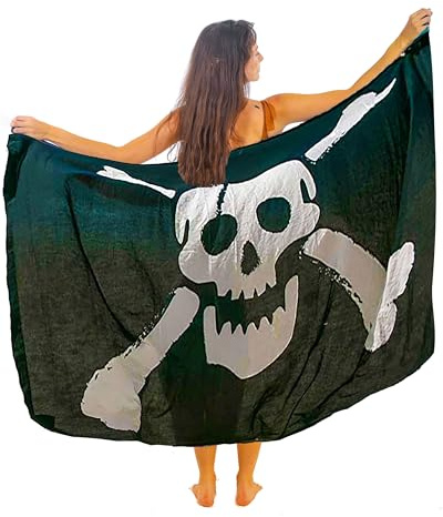 Pareo bohémien chic, con motivo con mandala, adatto come copricostume, abito da spiaggia e vestaglia, Teschio, taglia unica