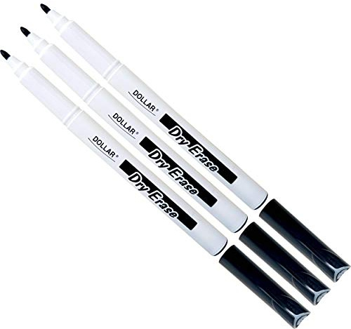 Dry Erase Everyday Use Whiteboard Marker Pens Easy Wipe School Office Business (3 x 1.0mm Medium BLACK Pens + 1 x PATEL Ball Black Pen)