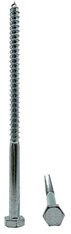 8 tornillos hexagonales de acero chapado en zinc para madera, M10 x 200 mm, tornillo hexagonal DIN 571, pernos de retención, cabeza hexagonal, tirafondos (8, M10 x 200 mm)