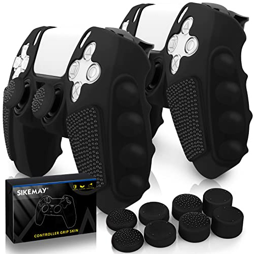 SIKEMAY Anti-Slip PS5 Controller Skin, Soft Thicken Non-Slip Studded Silicone Gel Grip Protective Cover Case for PlayStation 5 Controller Grip, 2 Pack with 8 x Thumb Grip Caps
