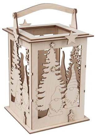 Rayher Holz Laterne Wichtel, mit Griff, 15,3 x 15,3 x 26,5 cm, Holzbausatz, 31-tlg., Windlicht, für LED-Kerze, Lichterkette, FSC zertifiziert, 64517505, Beige