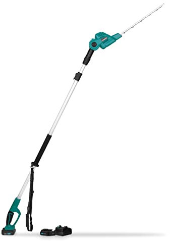 VONROC Cortasetos Telescópico 20V con 2 baterías de 2.0Ah y cargador rápido - Cuchilla inclinable - Pértiga extensible (200-260 cm)