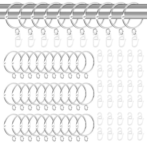 80 Stücke Gardinen Ringe, 40 Stück Metall Vorhangringe mit 40 Stück Kunststoff Gardinenhaken, Vorhangringe zum öffnen für Duschvorhangstangen, Vorhänge und Gardinenstangen（Silber）