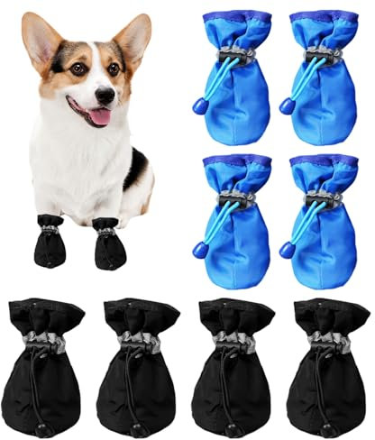 4 paar Hundeschuhe, Haustierschuhe mit weichen Sohlen, Haustierschuhe mit Kordelzug, rutschfester Hundeklauenschutz, Hundeschuhe für drinnen und draußen, wasserdichte Regenstiefel für Haustiere