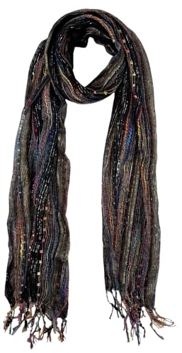 Humble Hilo Multi-Colored Scarf/Shawl for Women Lightweight Head or Neck Scarf (Black Multicolor (S24))