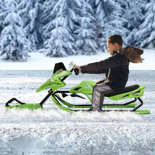 Trineo de esquí con frenos, trineo de esquí Bob hasta 80 kg, volante cuerda de tracción trineo trineo de plástico, con volante, freno, volante, respaldo, cuerda, asiento acolchado, color negro
