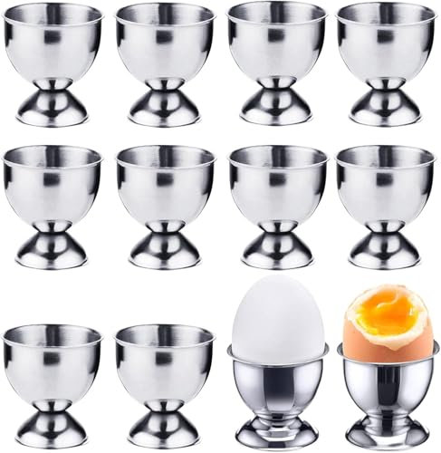 Egg Cups, Stainless Steel Egg Cup Set, Eggshell Egg Rack，Small Wine Glass Shape，for Every Breakfast Table Hard and Soft Boiled Eggs（Silver，12Pack）