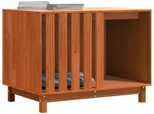 vidaXL Caseta para perros marrón cera, 100 x 70 x 70 cm, madera de pino maciza, salón, resistente perrera, protección para el hogar para mascotas, moderno refugio de madera de pino, acogedor hogar