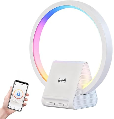 BYZESTY Bluetooth-högtalare med trådlös laddare ger 5 ljuslägen musikbox och induktiv laddningsstation kvinnor män barn tonåringar hemma eller på vägen