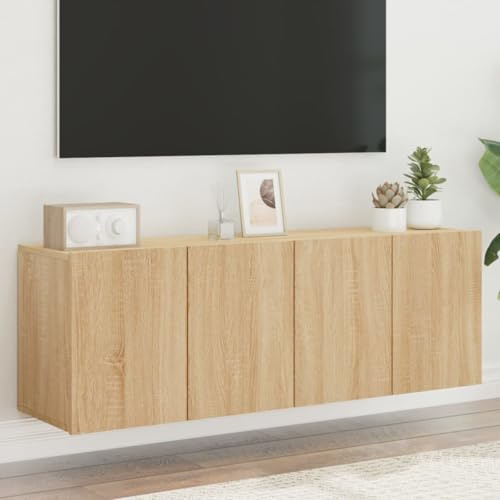 Boltkex TV-väggskåp, set om 2 Sonoma-ek 60 x 30 x 41 cm, trämaterial TV-skåp med förvaringsutrymme, väggmontering för mottagare, hemmabio, mediemöbler och ordning