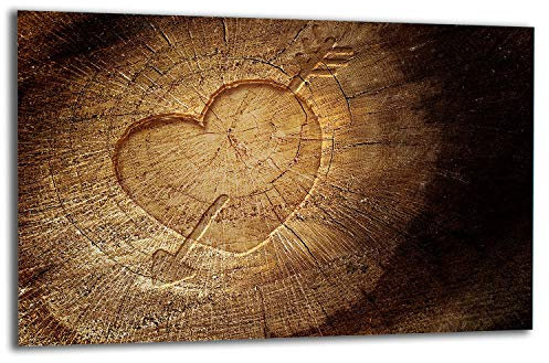 TMK |Herdabdeckplatte 80x52 cm 1-teilig Ceranfeldabdeckung Induktion Herdschutz Spritzschutz Glasplatte Deko Schneidebrett Holz Herz
