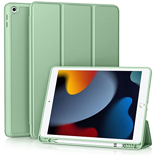 Vobafe Case for iPad 9th 8th 7th Generation 10.2 Inch Case (2021/2020/2019 Model, iPad 9/8/7), Flexible TPU Back Cover, with Pencil Holder, Auto Wake/Sleep, Green
