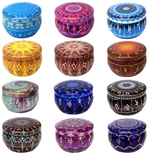 12 Sternbilder Duftkerzen Geschenkset 2,5Oz Aromatherapiekerzen mit starkem Duft 100% natürliches Sojawachs Tragbare Reise-Zinnglaskerzen