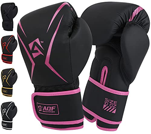 AQF Boxhandschuhe, Boxsack Leder Handschuhe Herren Frauen, MMA Handschuhe Sandsäcke, Boxhandschuhe Kinder Für Kickboxen, Muay Thai, Kampfsport Boxing Gloves 4 6 8 10 12 14 16 Oz (12 oz, Rosa)