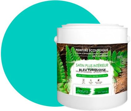 BOX DECO COULEURS Peinture murale naturelle écologique aspect satin intérieur Natura - 2,5L / 33m², Bleu Turquoise