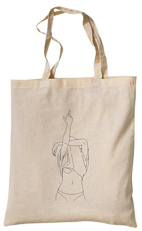 tradercat Jutebeutel bedruckt vintage 100% Baumwolle, Stoffbeutel bedruckt, One Line Art Woman Silhouette, jutebeutel aesthetic als modisches Accessoire mit Motiv (Woman Middle Finger)