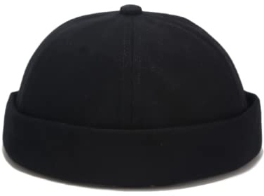 HINGTAT Dockerhatt män trackare mössa fiskare mössa skärmlös keps arbetare sjöman keps rullad manschett retro mode justerbar dockerkeps för män dam, Svart, en storlek