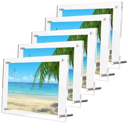 TUKA-i-AKUT 5X Acryl Bilderrahmen Rahmenlos für 13x18 cm Bild, Doppelte Acryl Panel Kristallklar, Desktop Flyerstander Fotorahmen Display Rahmen für Familienfoto Dokumente Poster, TKD9400-7z-5x