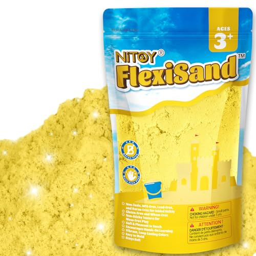 NiToy FlexiSand Spielsand, 1 kg, trocknet nie aus, lustig für Kinder ab 3 Jahren, Nachfüllpackung für sensorisches Sandkasten-Spielzeug, ideal zum Formen, Drücken und Formen (gelb)