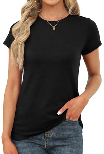 Memorose Womens Short Sleeve Tops Summer T Shirts Round Neck Fashion Causal Basic Tee Black M