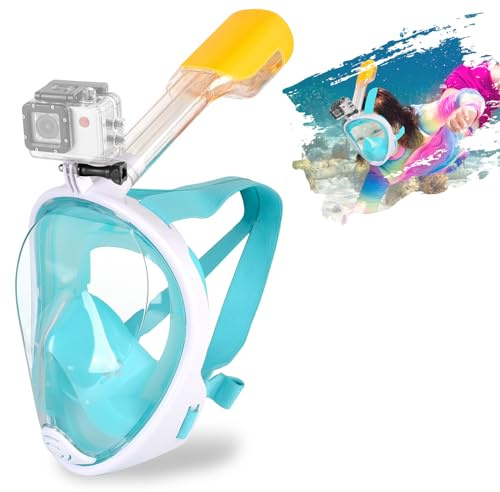 SENTAIMAO Full snorkelmask för hela ansiktet, snorkelmask vuxen med panoramautsikt/anti-dimma anti-läckage design/sportkamerafäste (grön L/XL)