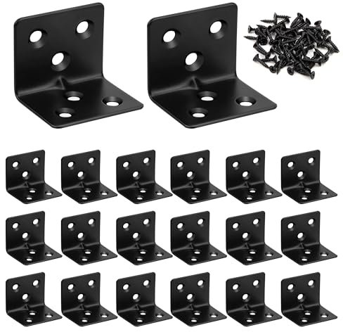 Winkelverbinder 90 Grad Lochplattenwinkel Winkel Klammern L-form Rechtwinkliges Edelstahl Ecke Klammer Möbel Angle Brackets für Tabelle Stuhl Bücherregal 30*30*38mm Schwarz 20 Stücke